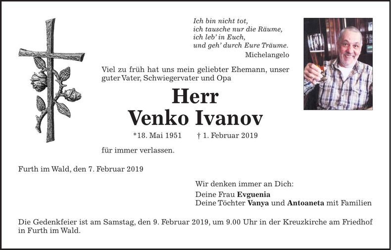 Traueranzeige Venko Ivanov