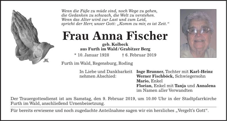 Traueranzeige Anna Fischer