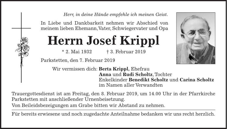 Traueranzeige Josef Krippl