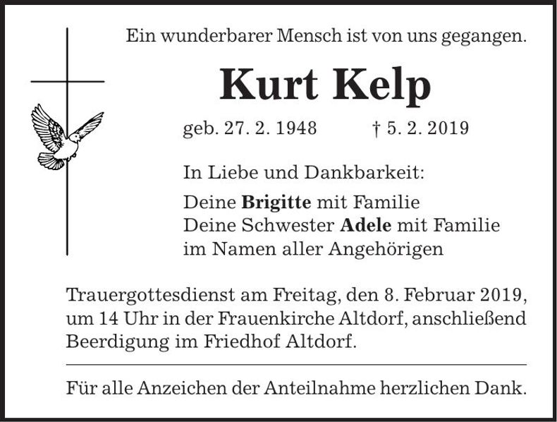 Traueranzeige Kurt Kelp
