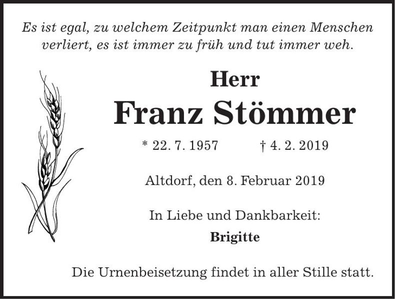 Traueranzeige Franz Stömmer