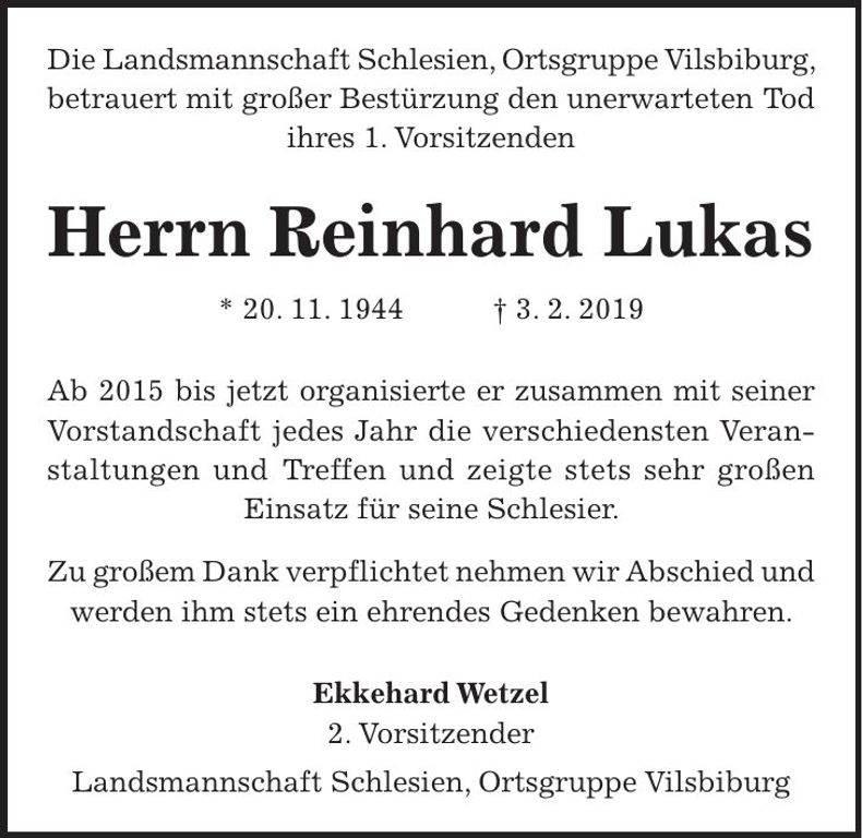 Traueranzeige Lukas Reinhard