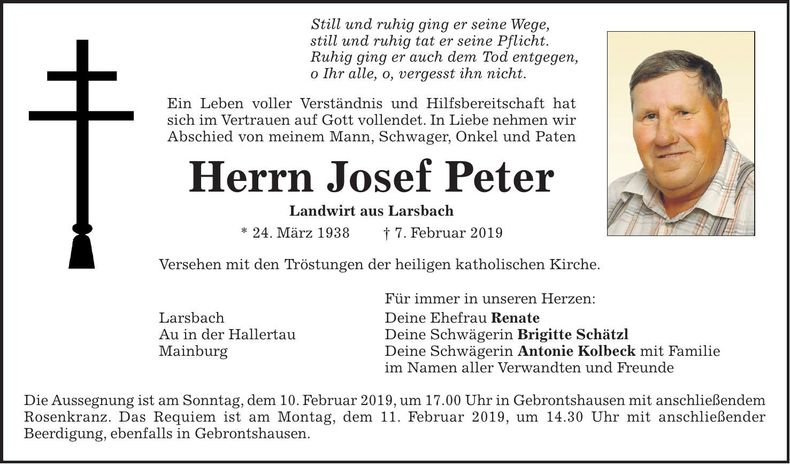 Traueranzeige Josef Peter