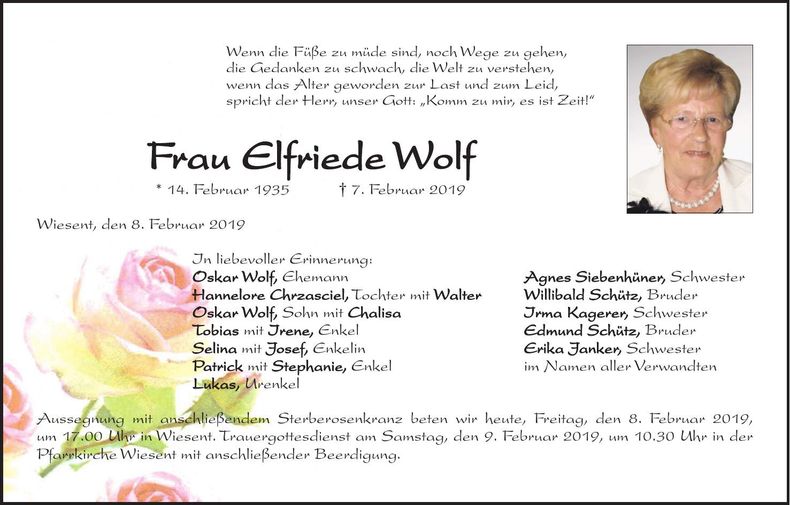 Traueranzeige Elfriede Wolf