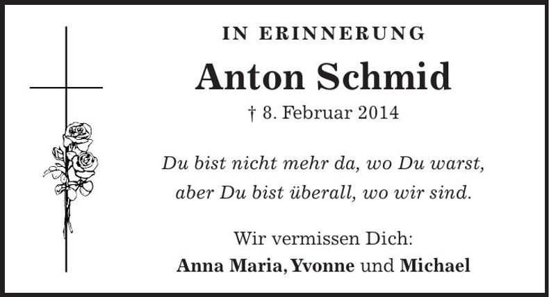 Traueranzeige Anton Schmid