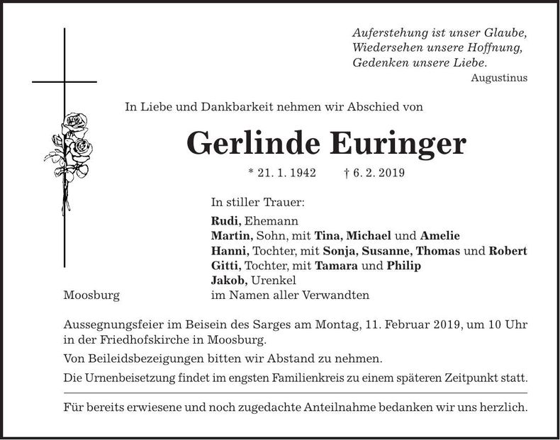 Traueranzeige Gerlinde Euringer
