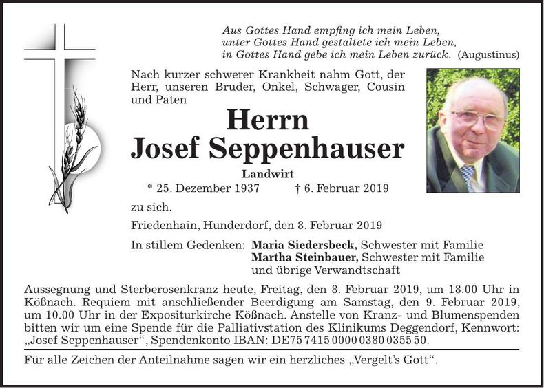 Traueranzeige Josef Seppenhauser