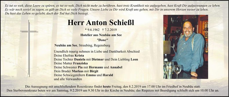 Traueranzeige Anton Schießl