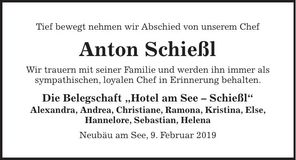 Traueranzeige Anton Schießl