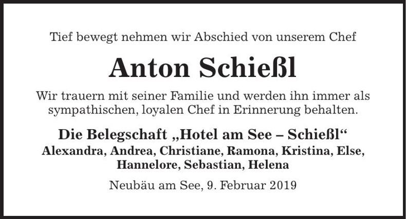Traueranzeige Anton Schießl