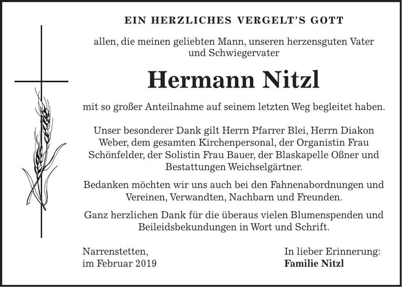 Traueranzeige Hermann Nitzl