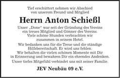Traueranzeige Anton Schießl