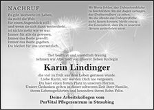 Traueranzeige Karin Lindinger
