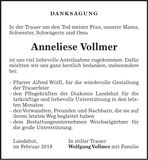 Traueranzeige Anneliese Vollmer