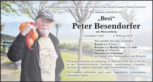 Traueranzeige Peter Besendorfer