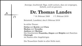 Traueranzeige Thomas Landes