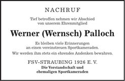 Traueranzeige Werner Palloch