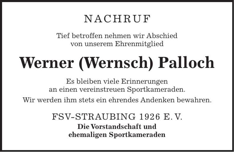 Traueranzeige Werner Palloch