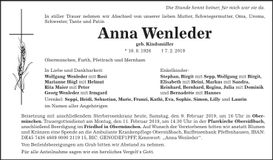 Traueranzeige Anna Wendleder