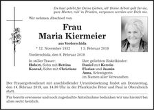 Traueranzeige Maria Kiermeier