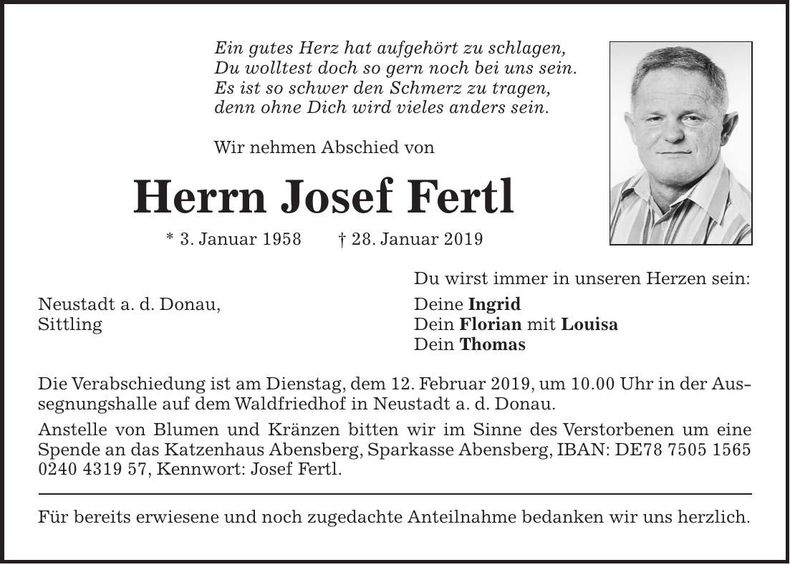 Traueranzeige Josef Fertl