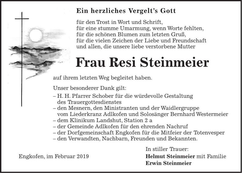 Traueranzeige Resi Steinmeier