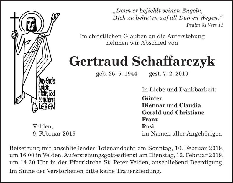Traueranzeige Gertraud Schaffarczyk