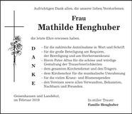 Traueranzeige Mathilde Henghuber