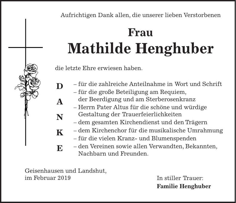 Traueranzeige Mathilde Henghuber