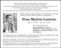 Traueranzeige Marion Lautzus