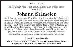 Traueranzeige Johann Selmeier