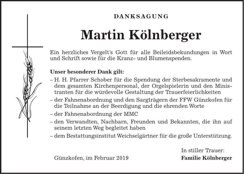 Traueranzeige Martin Kölnberger