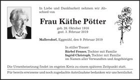 Traueranzeige Käthe Pötter
