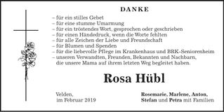 Traueranzeige Rosa Hübl