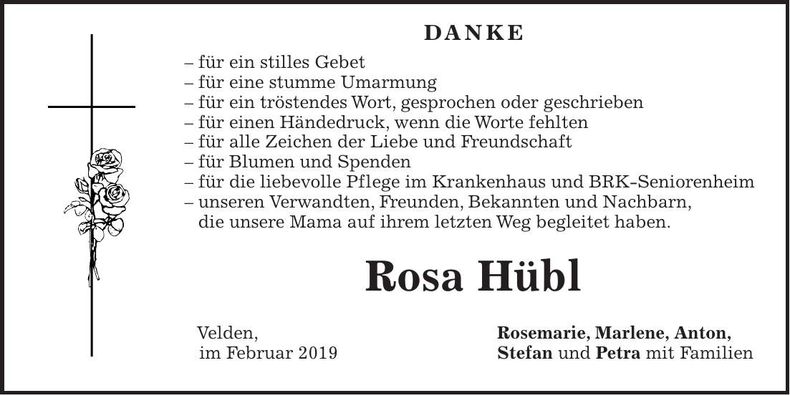 Traueranzeige Rosa Hübl
