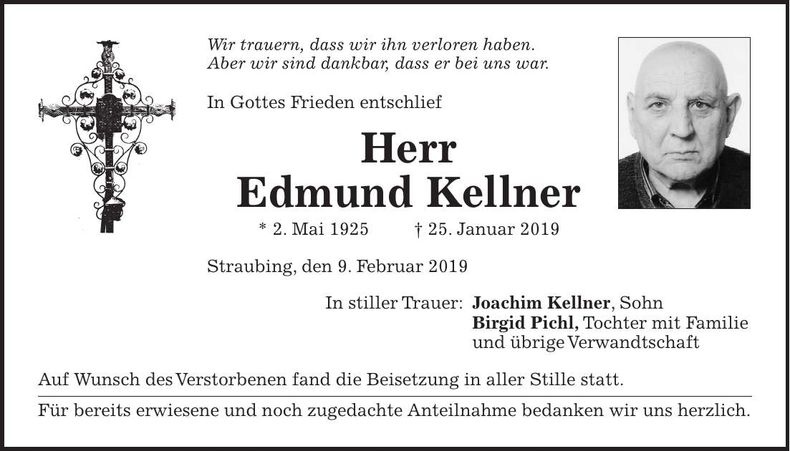 Traueranzeige Edmund Kellner