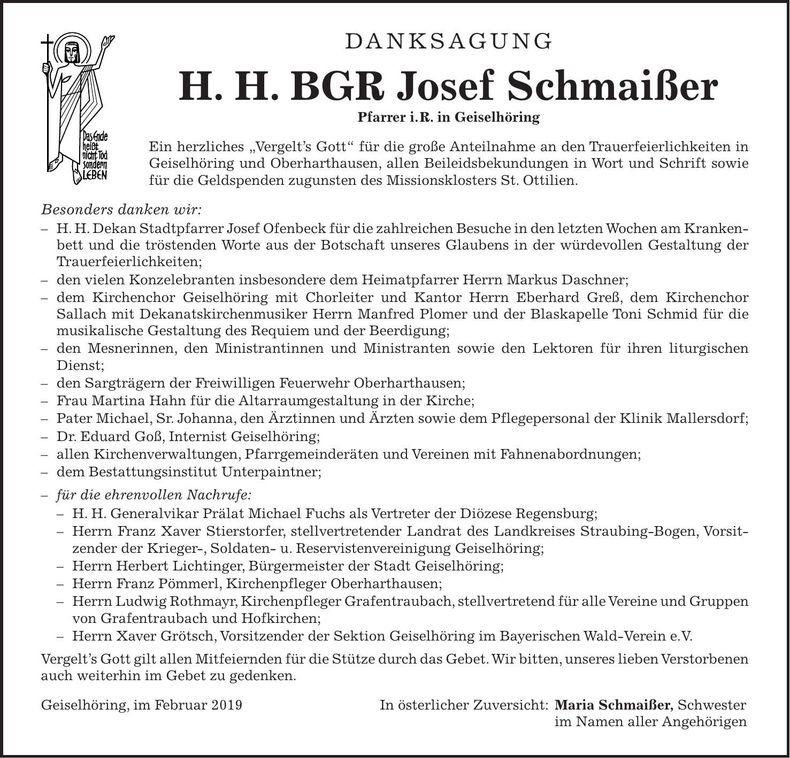 Traueranzeige Josef H.H.Schmaißer