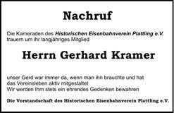 Traueranzeige Gerhard Kramer