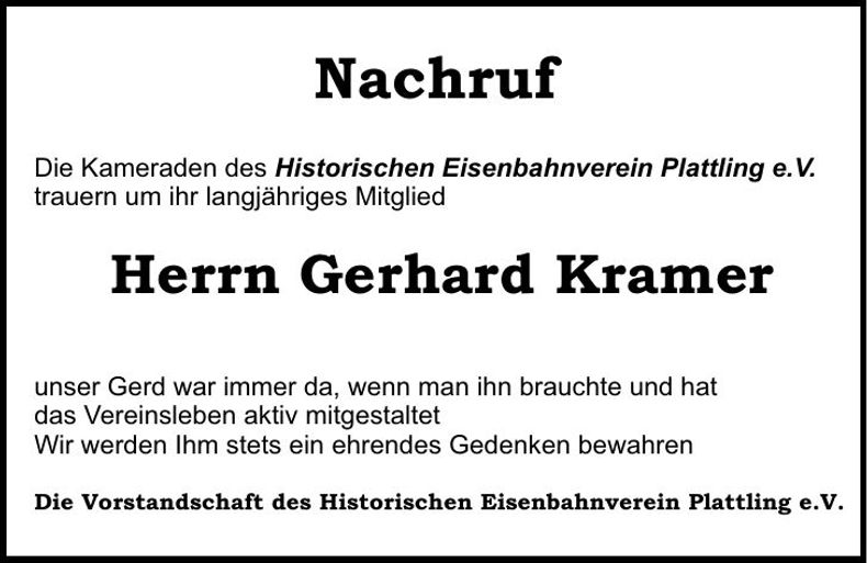 Traueranzeige Gerhard Kramer