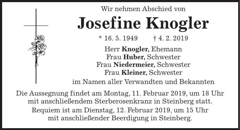 Traueranzeige Josefine Knogler