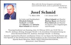 Traueranzeige Josef Schmid