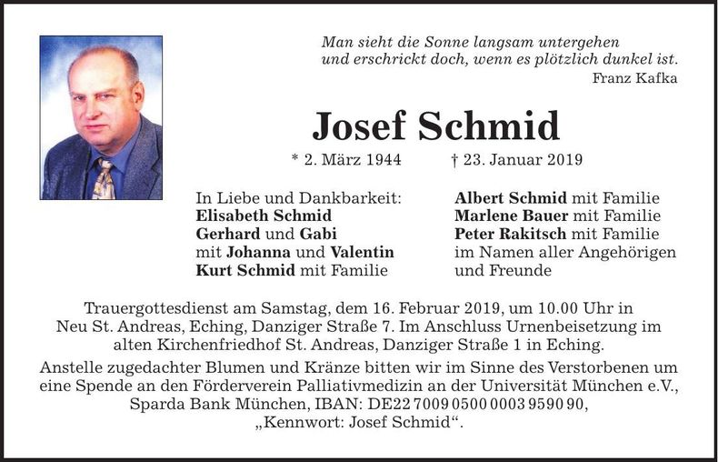 Traueranzeige Josef Schmid