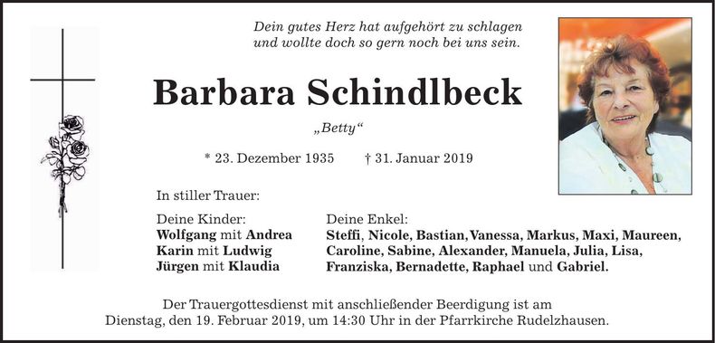 Traueranzeige Barbara Schindlbeck