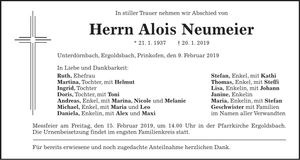 Traueranzeige Alois Neumeier