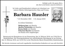 Traueranzeige Barbara Hausler