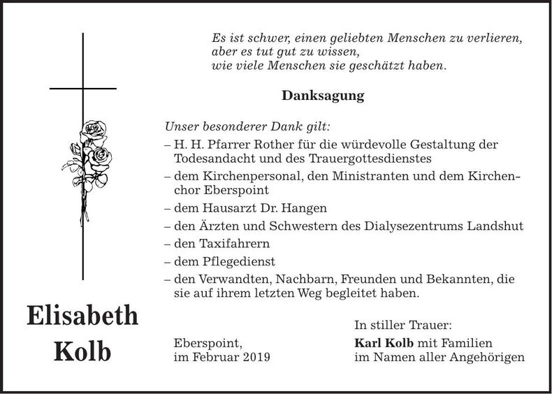 Traueranzeige Elisabeth Kolb