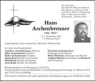 Traueranzeige Hans Aschenbrenner