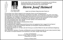 Traueranzeige Josef Heimerl