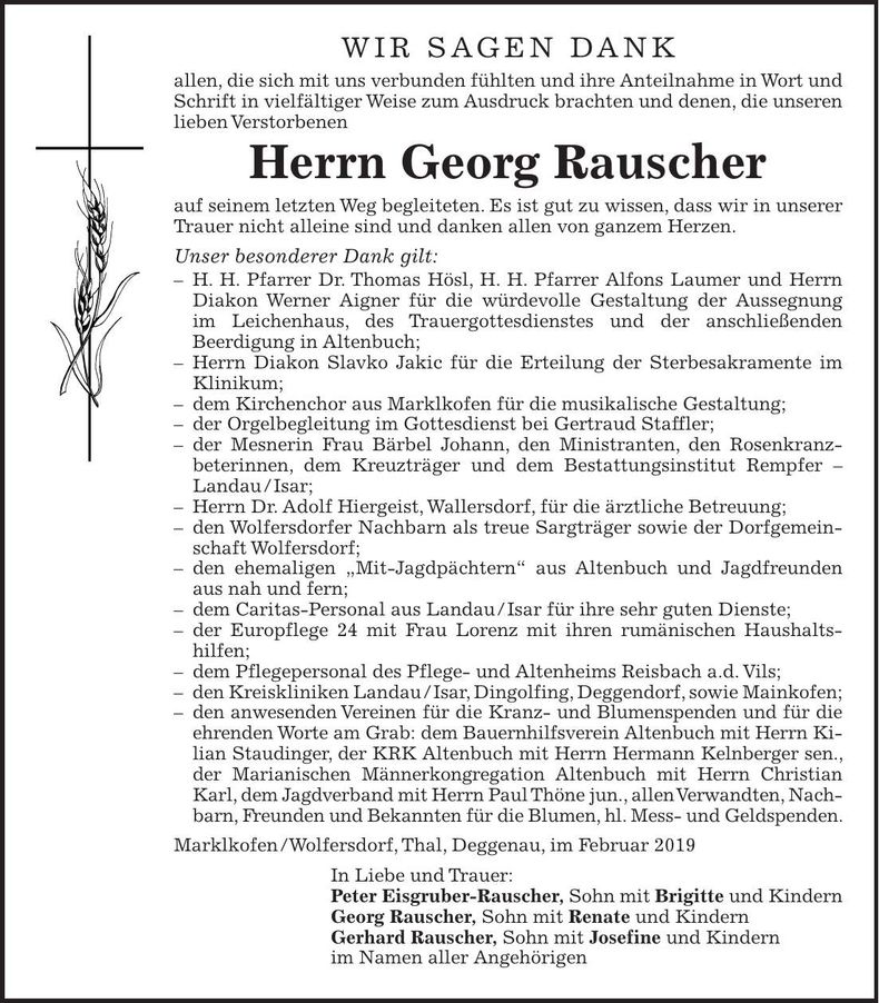 Traueranzeige Georg Rauscher