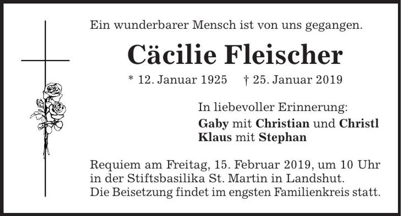 Traueranzeige Cäcilie Fleischer